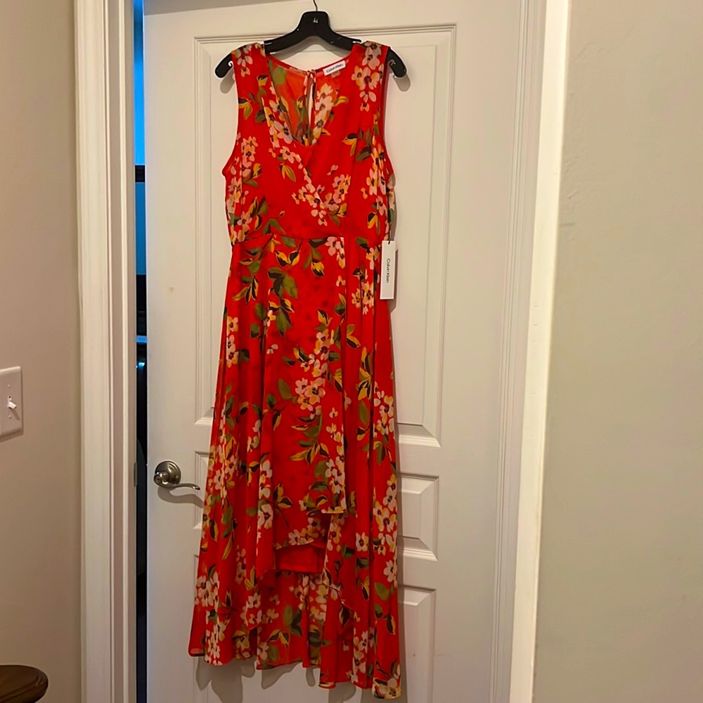 Calvin Klein Floral Print High Low Maxi Dress